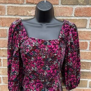 Y2K Vtg Velvet burnout Puffed Boho Festival Feminine Cottagecore Romantic top M